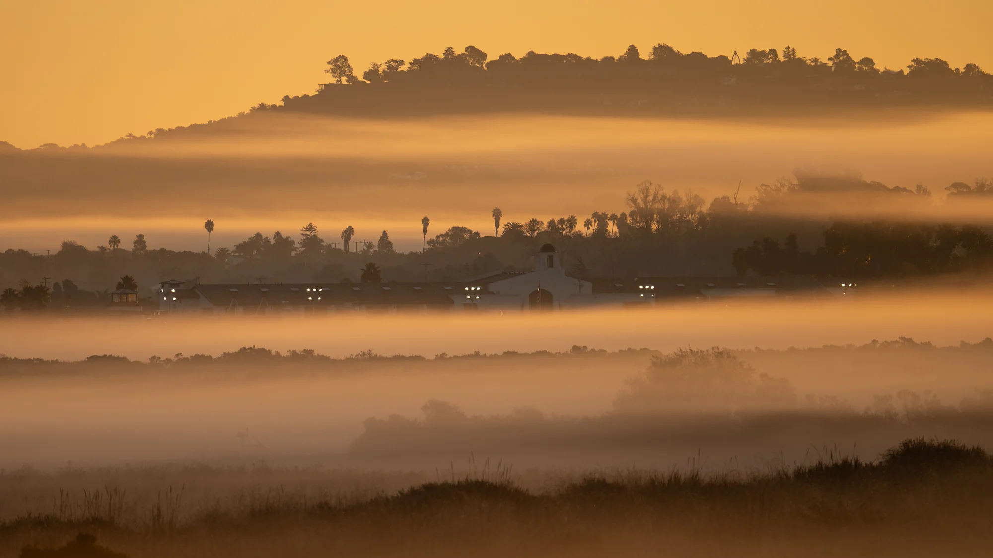 Santa Barbara Airport and surrounding California landscape at dawn